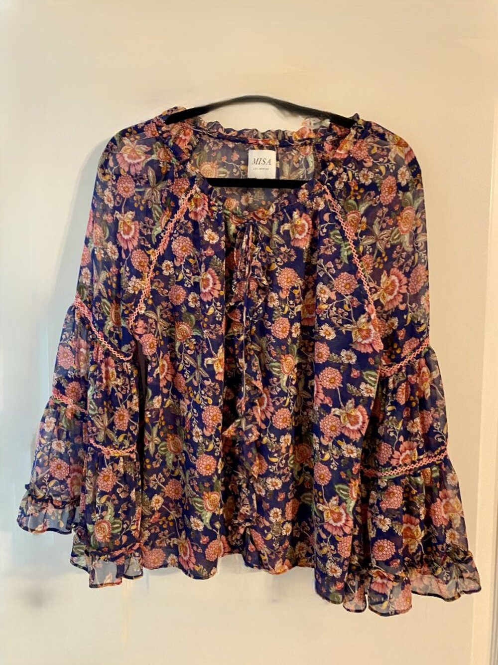MISA LA boho blouse with embroidery and ruffles
